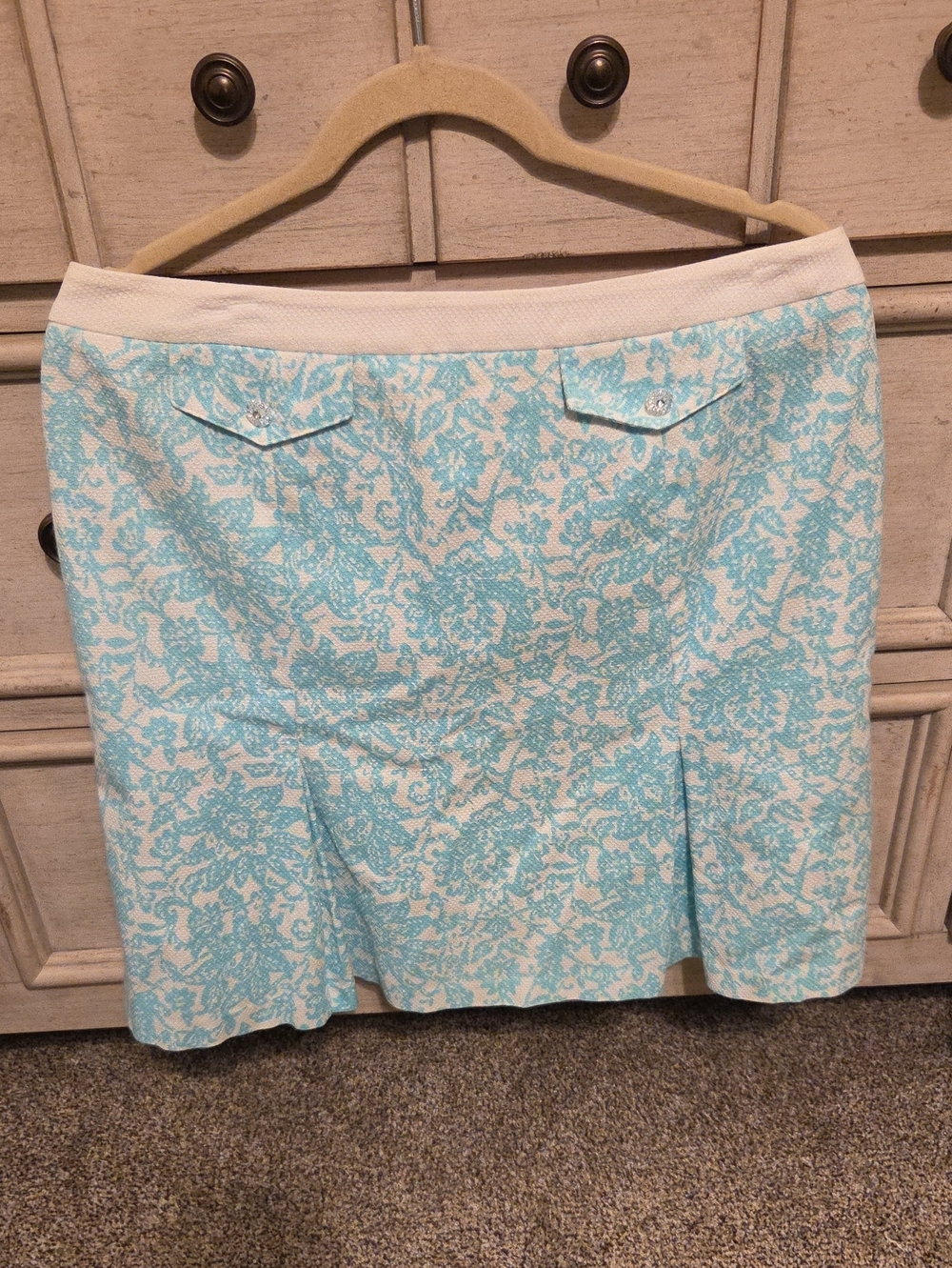 Oscar de la Renta Aqua and White Mini Skirt